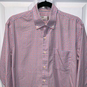 Peter Millar Red and Blue Checkered Casual Button Down Shirt